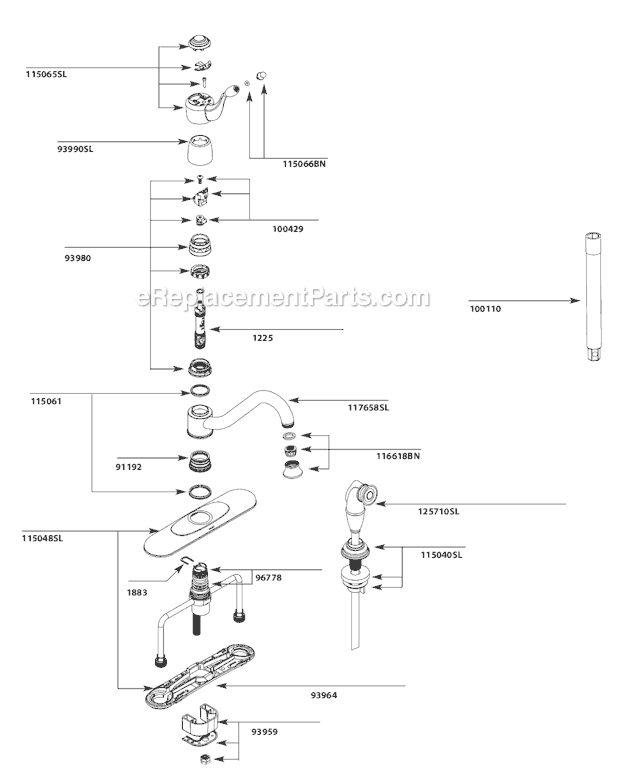 Moen 7307SL (3-11 to 10-10) Kitchen Sink Faucet Page A Diagram