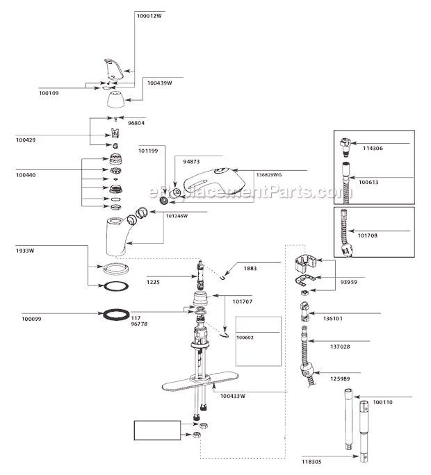 Moen 7560W (3-10 to 1-11) Kitchen Sink Faucet Page A Diagram