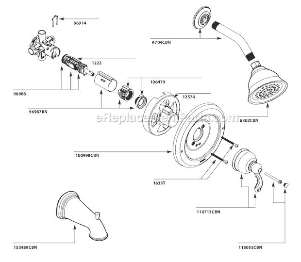 Moen 82008CBN Tub and Shower Faucet Page A Diagram