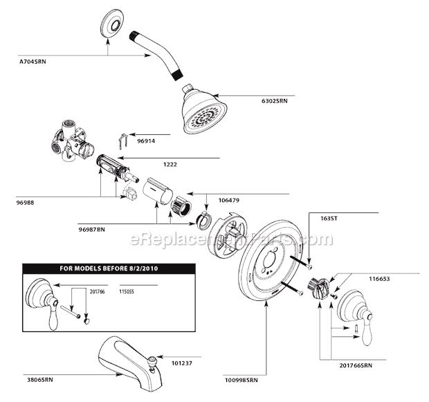 Moen 82496SRN Tub and Shower Faucet Page A Diagram