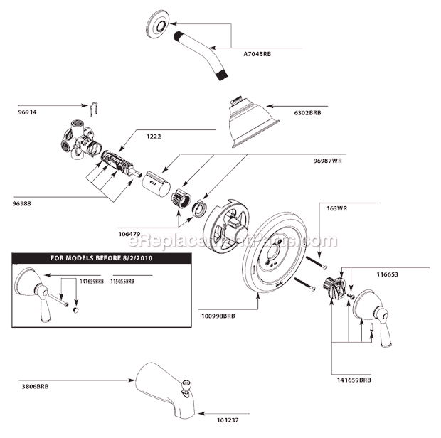 Moen 82910BRB Tub and Shower Faucet Page A Diagram