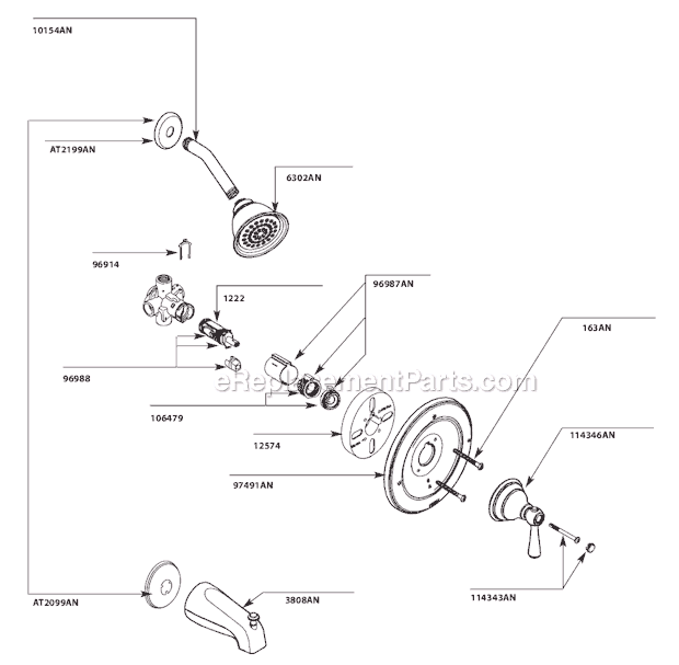 Moen T2111AN Tub and Shower Faucet Page A Diagram