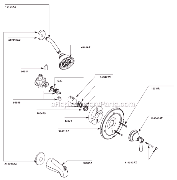 Moen T2111AZ Tub and Shower Faucet Page A Diagram