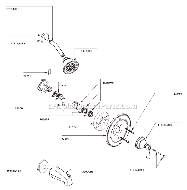 Moen T2111ORB Tub and Shower Faucet Page A Diagram