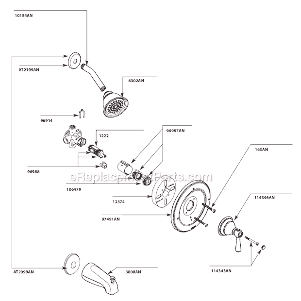 Moen T2112AN Tub and Shower Faucet Page A Diagram