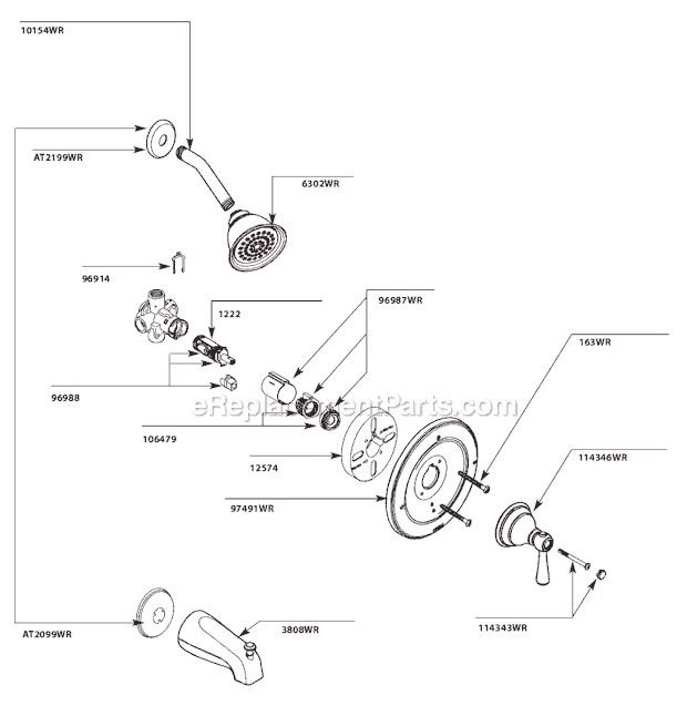 Moen T2112WR Tub and Shower Faucet Page A Diagram
