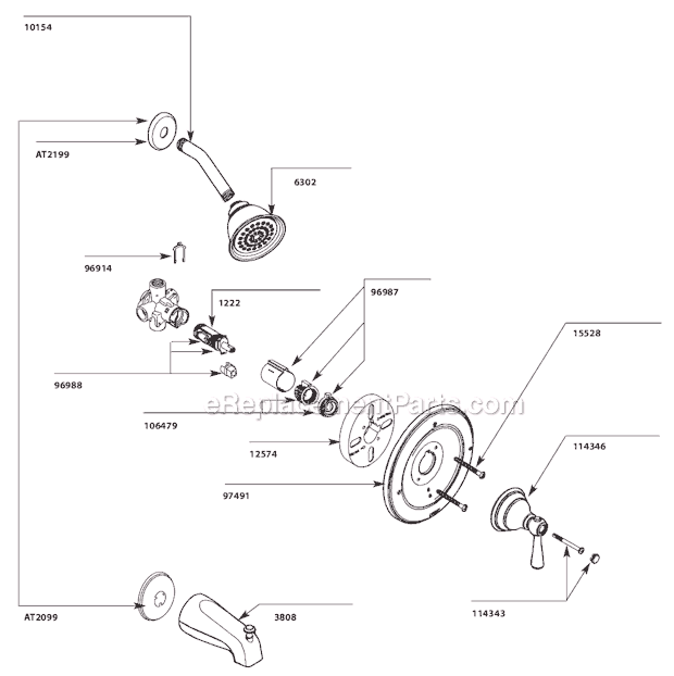 Moen T2112 Tub and Shower Faucet Page A Diagram
