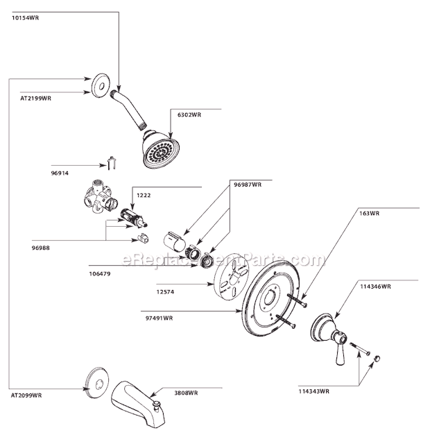 Moen T2113WR Tub and Shower Faucet Page A Diagram