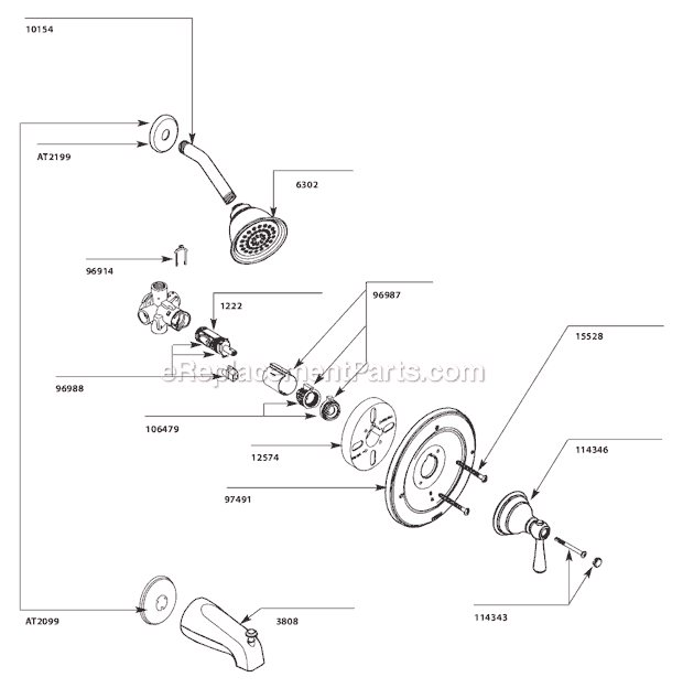 Moen T2113 Tub and Shower Faucet Page A Diagram