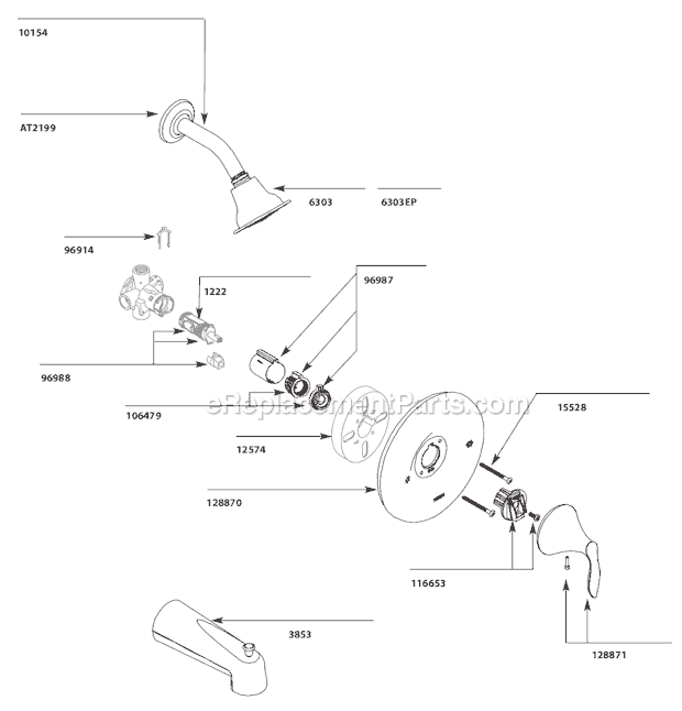Moen T2131 Tub and Shower Faucet Page A Diagram