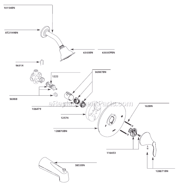 Moen T2132BN Tub and Shower Faucet Page A Diagram