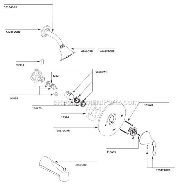 Moen T2133ORB Tub and Shower Faucet Page A Diagram