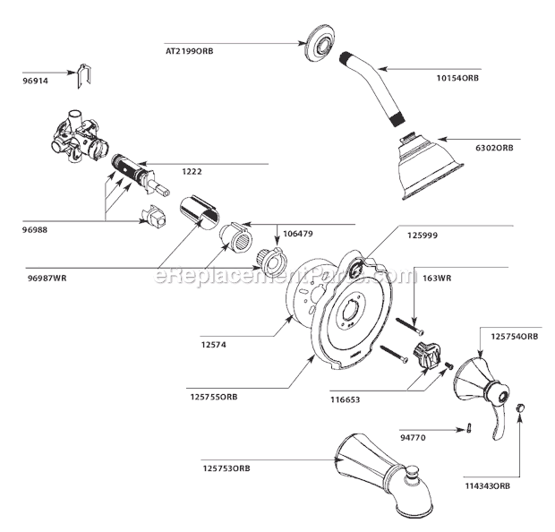 Moen T2501ORB Tub and Shower Faucet Page A Diagram