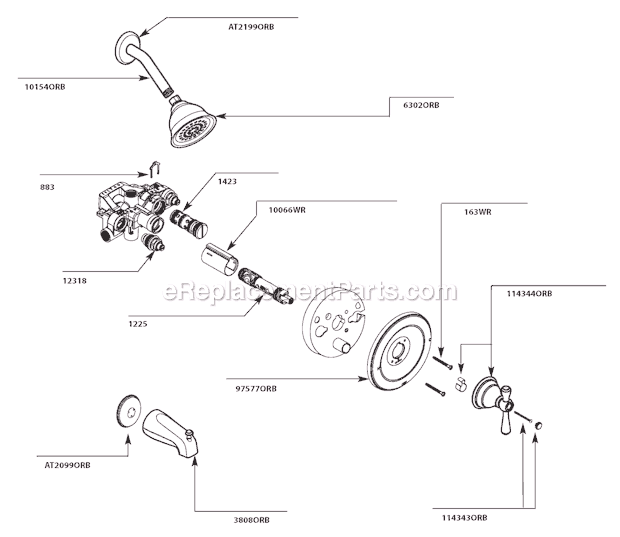 Moen T3111ORB Tub and Shower Faucet Page A Diagram