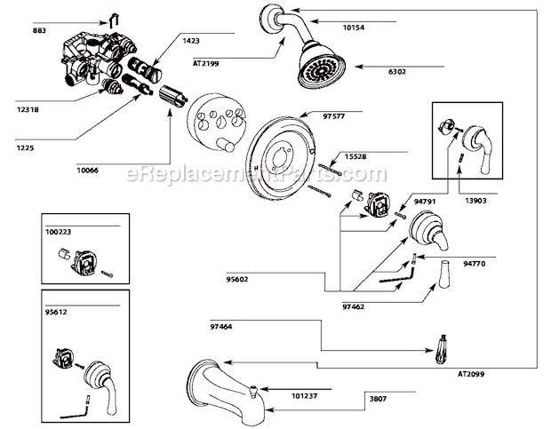 Moen T3124 Parts List and Diagram : eReplacementParts.com