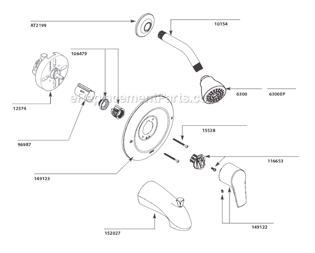 Moen T62803EP Tub and Shower Faucet Page A Diagram