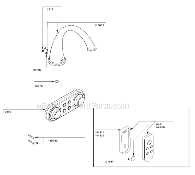 Moen T9211 Tub and Shower Faucet Page A Diagram