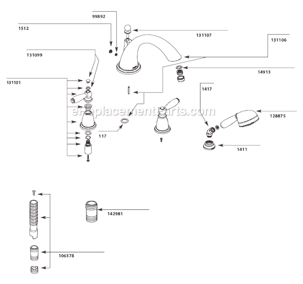 Moen T924 Tub and Shower Faucet Page A Diagram