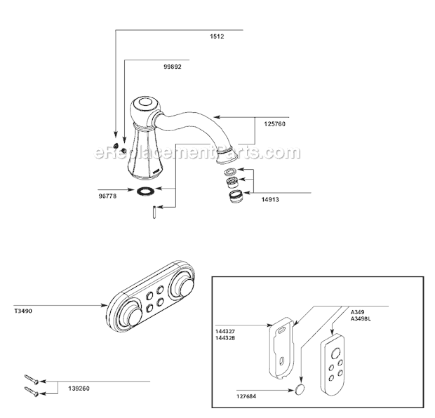 Moen T9321 Tub and Shower Faucet Page A Diagram