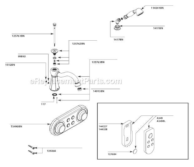 Moen T9322BN Tub and Shower Faucet Page A Diagram
