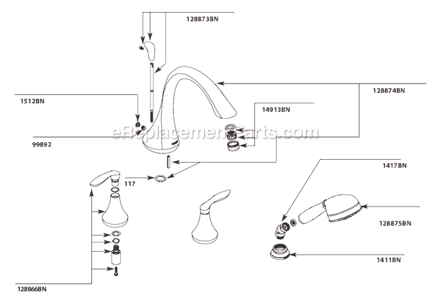 Moen T944BN Tub and Shower Faucet Page A Diagram