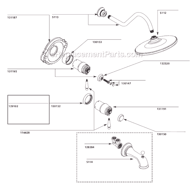 Moen TS3110 Tub and Shower Faucet Page A Diagram