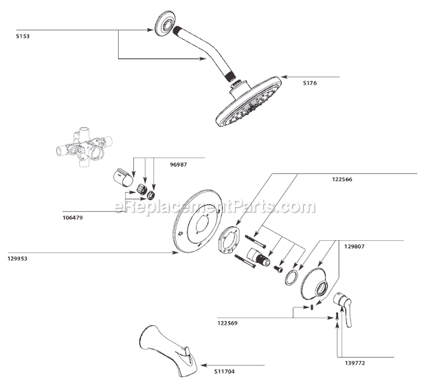 Moen TS3170 Tub and Shower Faucet Page A Diagram