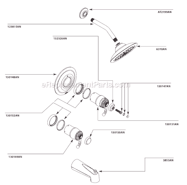 Moen TS3400AN Tub and Shower Faucet Page A Diagram