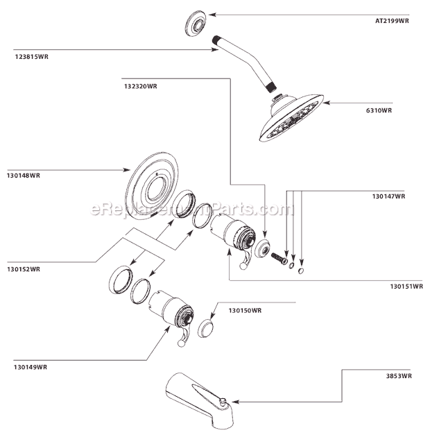 Moen TS3400WR Tub and Shower Faucet Page A Diagram