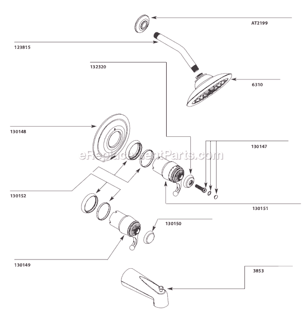 Moen TS3400 Tub and Shower Faucet Page A Diagram