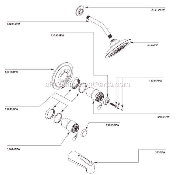 Moen TS3450PW Tub and Shower Faucet Page A Diagram