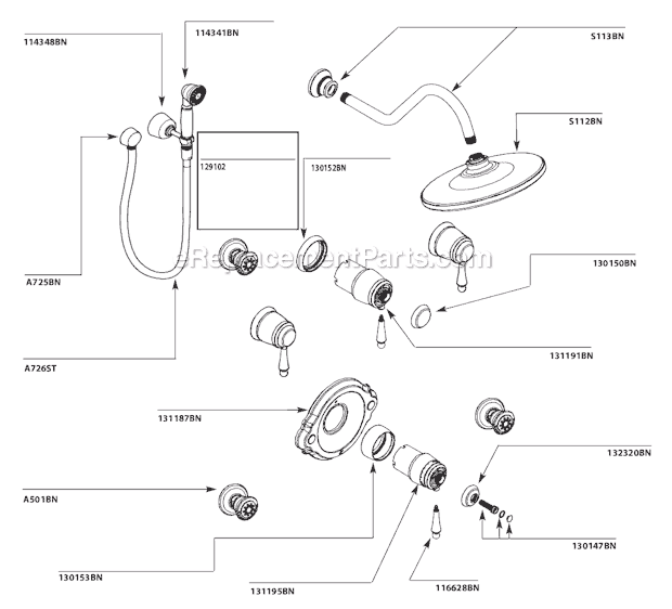 Moen TS516BN Tub and Shower Faucet Page A Diagram