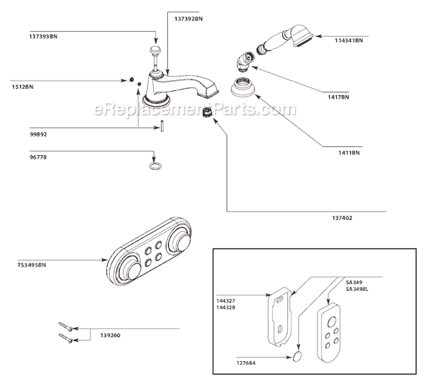 Moen TS9222BN Tub and Shower Faucet Page A Diagram