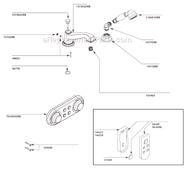 Moen TS9222ORB Tub and Shower Faucet Page A Diagram