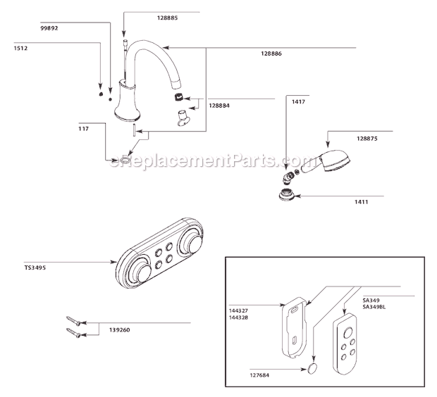Moen TS9622 Tub and Shower Faucet Page A Diagram
