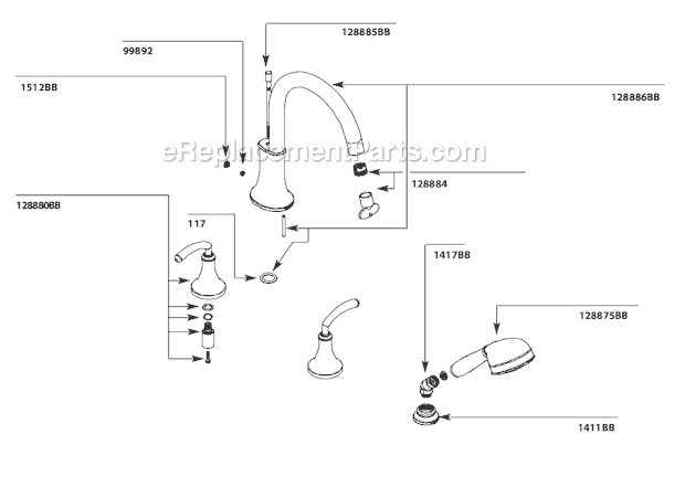 Moen TS964BB Tub and Shower Faucet Page A Diagram