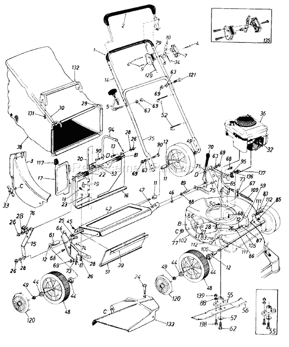 MTD 110-816R000 (1990) Push Walk-Behind Mower Page A Diagram