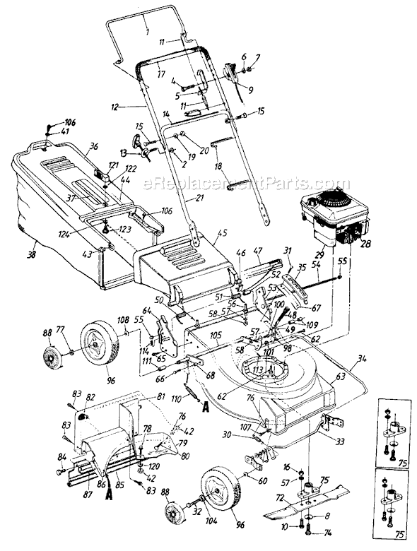 MTD 111-433R000 (1991) Push Walk-Behind Mower Page A Diagram