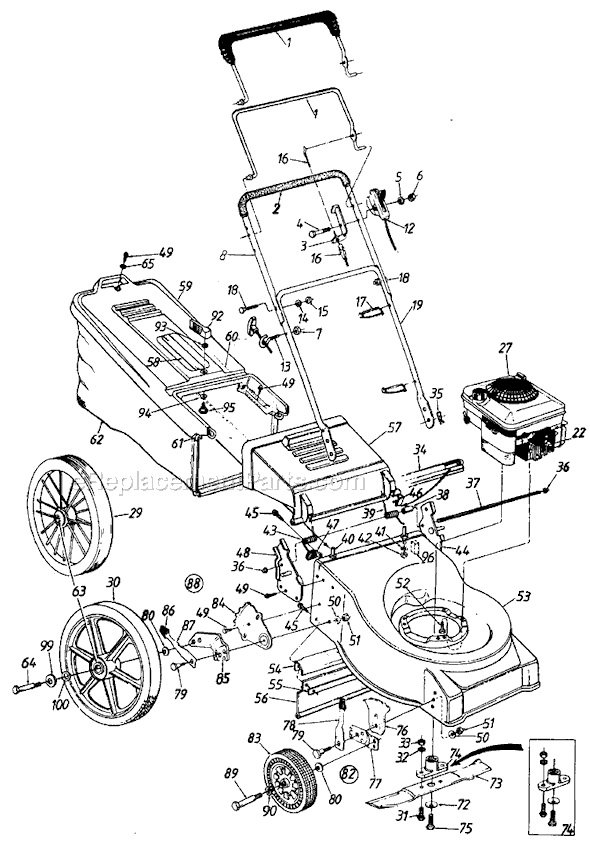 MTD 111-518R000 (1991) Push Walk-Behind Mower Page A Diagram