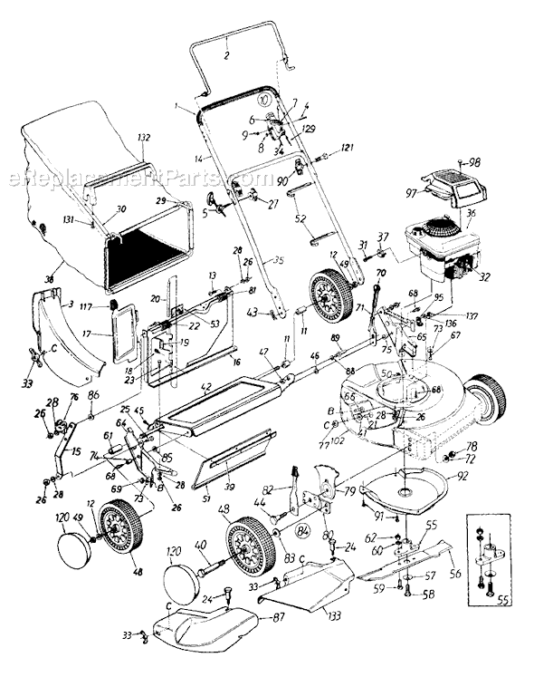 MTD 113-808C000 (1993) Push Walk-Behind Mower Page A Diagram
