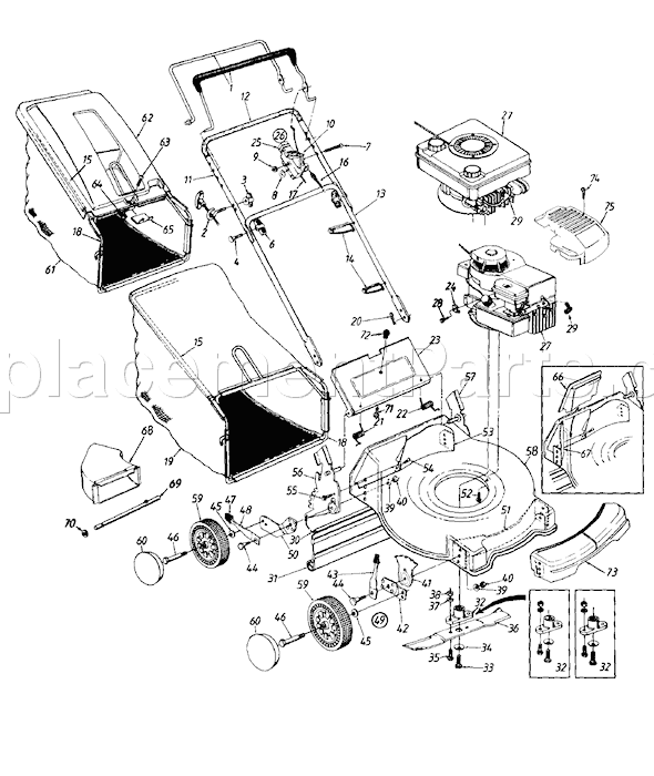 MTD 114-416D401 (1994) Push Walk Behind Mower General Assembly Diagram