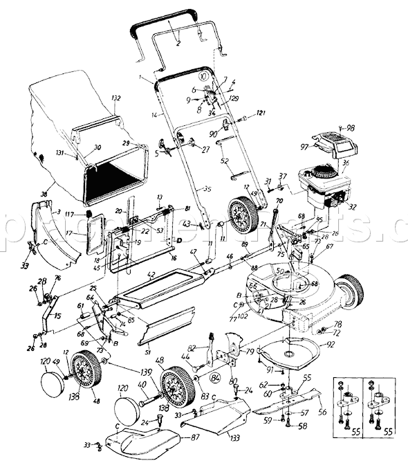 MTD 114-808L401 (1994) Push Walk Behind Mower General Assembly Diagram