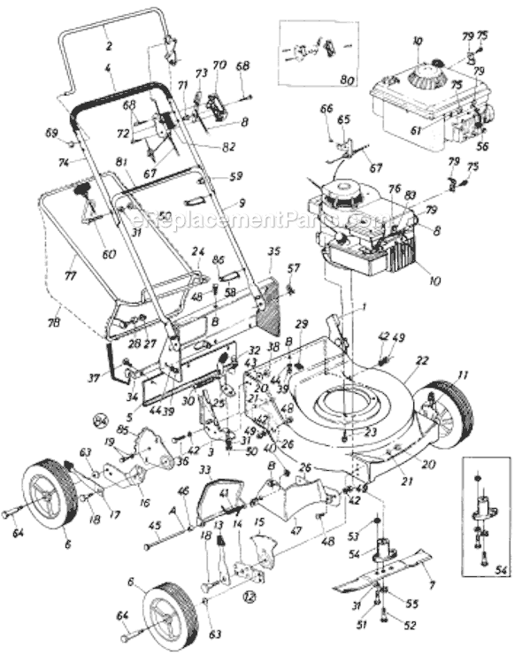 MTD 116-312-033 (1986) Push Walk-Behind Mower Page A Diagram