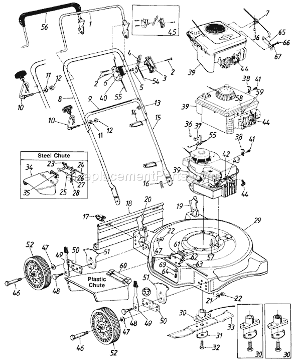 MTD 119-074R055 (481-6005) (1989) Push Walk-Behind Mower Page A Diagram