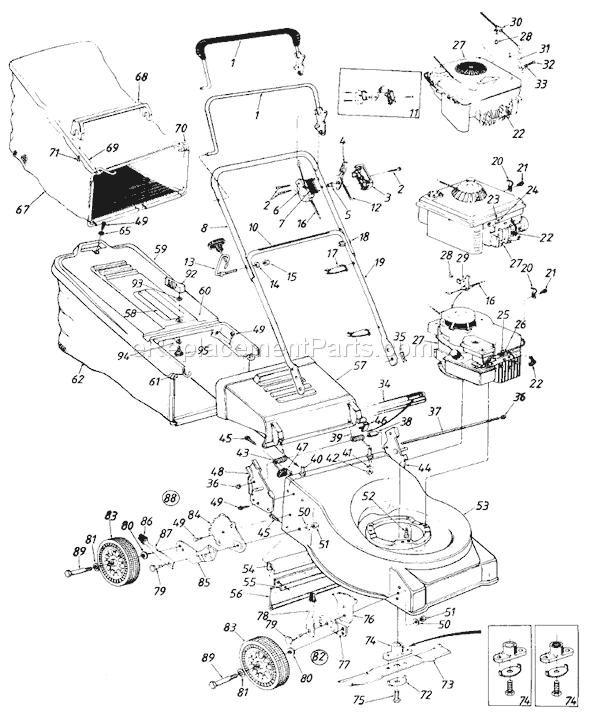 MTD 119-424R034 (223-8905-00) (1989) Push Walk-Behind Mower Page A Diagram