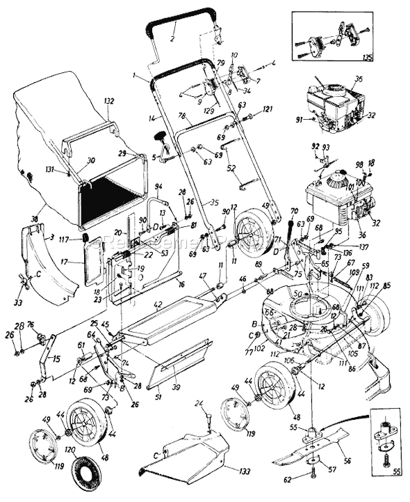MTD 119-816R401 (1989) Push Walk-Behind Mower Page A Diagram