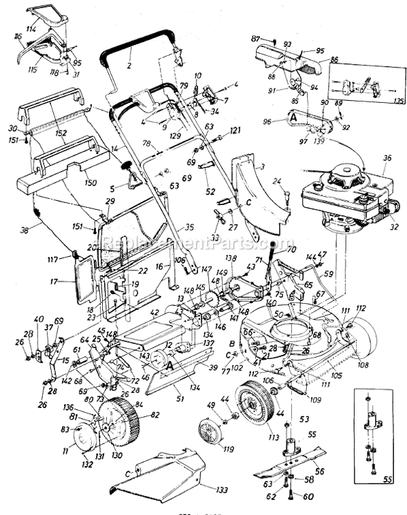 MTD 12201C (1986) Self-Propelled Walk-Behind Mower Page A Diagram
