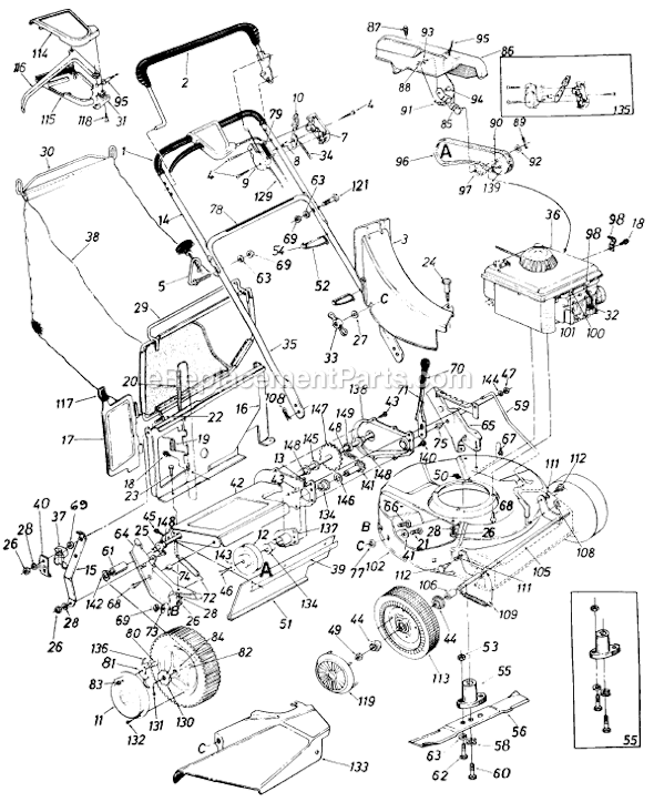 MTD 126-202-121 (1986) Self-Propelled Walk-Behind Mower Page A Diagram