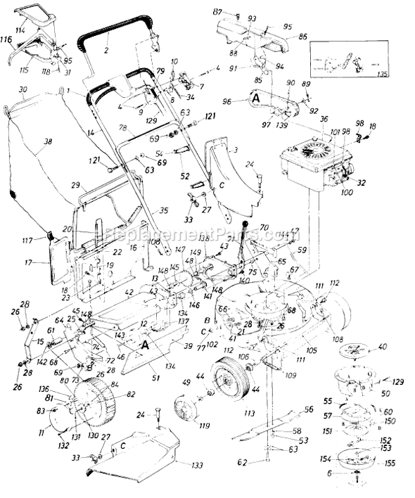 MTD 126-204-145 (1986) Self-Propelled Walk-Behind Mower Page A Diagram