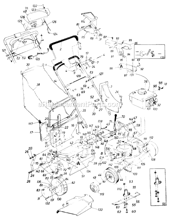 MTD 126-216-705 (1986) Self-Propelled Walk-Behind Mower Page A Diagram